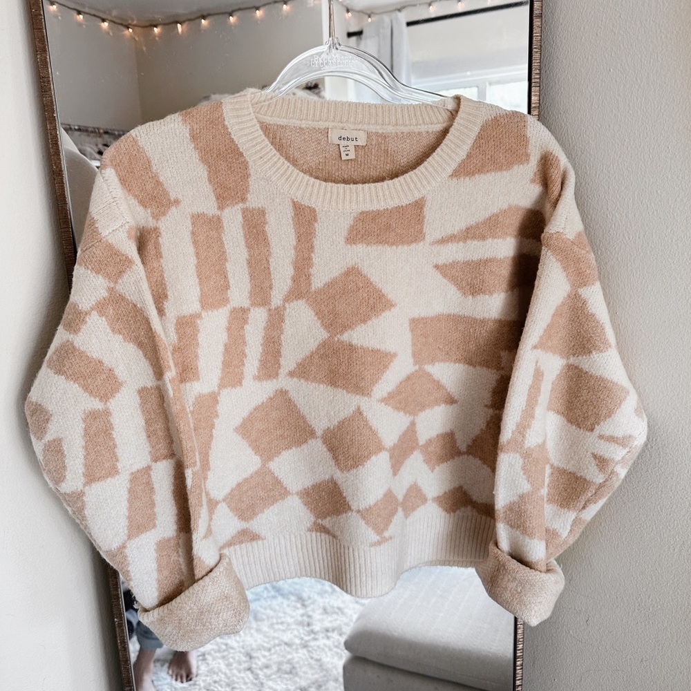 debut Geometric Tan cream soft pullover Sweater